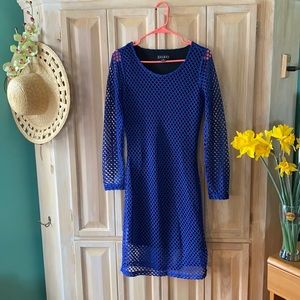 Navy stretch open mesh long sleeve, lined body